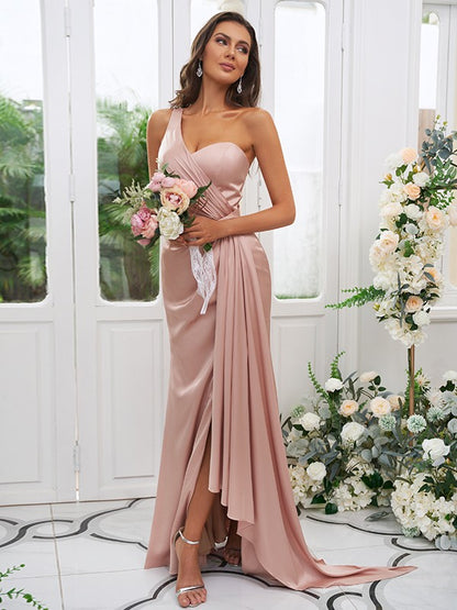 Sheath/Column Ruched One-Shoulder Sleeveless Floor-Length Bridesmaid Dresses