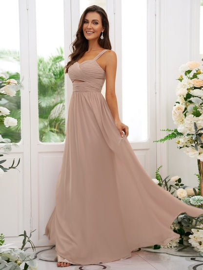 A-Line/Princess Chiffon Ruched Straps Sleeveless Floor-Length Bridesmaid Dresses