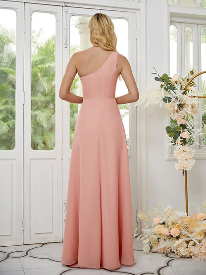 A-Line/Princess Chiffon Ruched One-Shoulder Sleeveless Floor-Length Bridesmaid Dresses