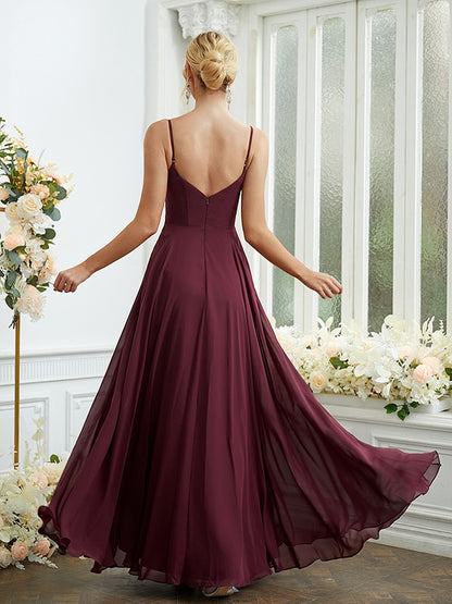 A-Line/Princess Chiffon Ruched V-neck Sleeveless Floor-Length Bridesmaid Dresses