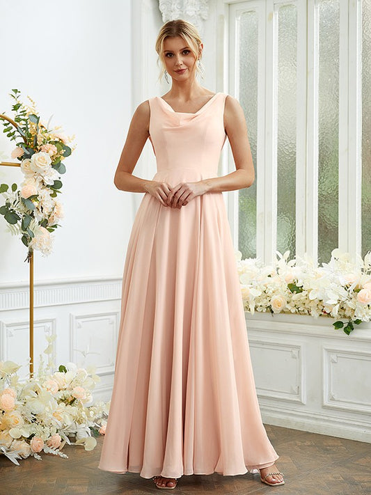 A-Line/Princess Chiffon Ruffles Scoop Sleeveless Floor-Length Bridesmaid Dresses