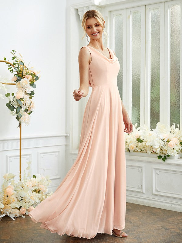 A-Line/Princess Chiffon Ruffles Scoop Sleeveless Floor-Length Bridesmaid Dresses