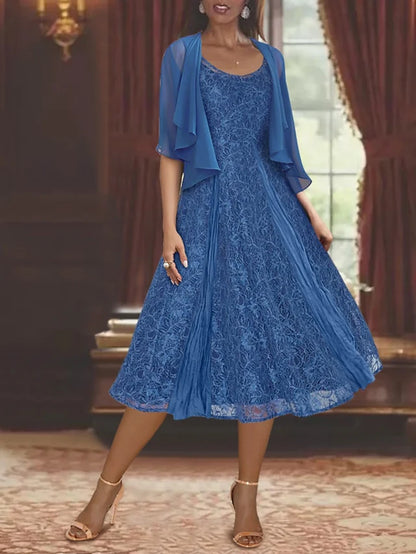 A-Line Scoop Tea-Length Mother Of The Bride Dresses
