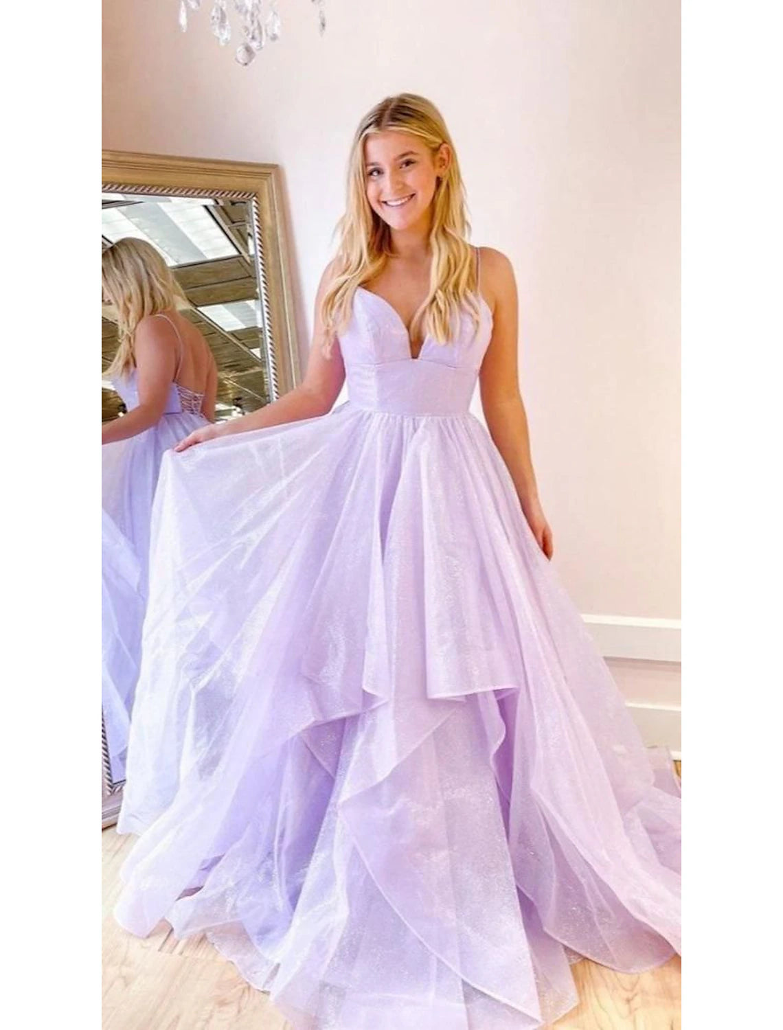 Ball Gown A-Line Prom Dresses Sparkle & Shine Dress Formal Wedding Party Dress Floor Length Sleeveless Sweetheart Tulle Backless with Pleats Ruffles