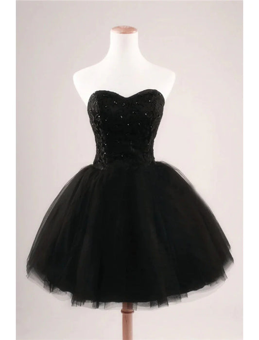 Ball Gown Cocktail Dresses Party Dress Graduation Knee Length Sleeveless Sweetheart Tulle with Pleats Beading