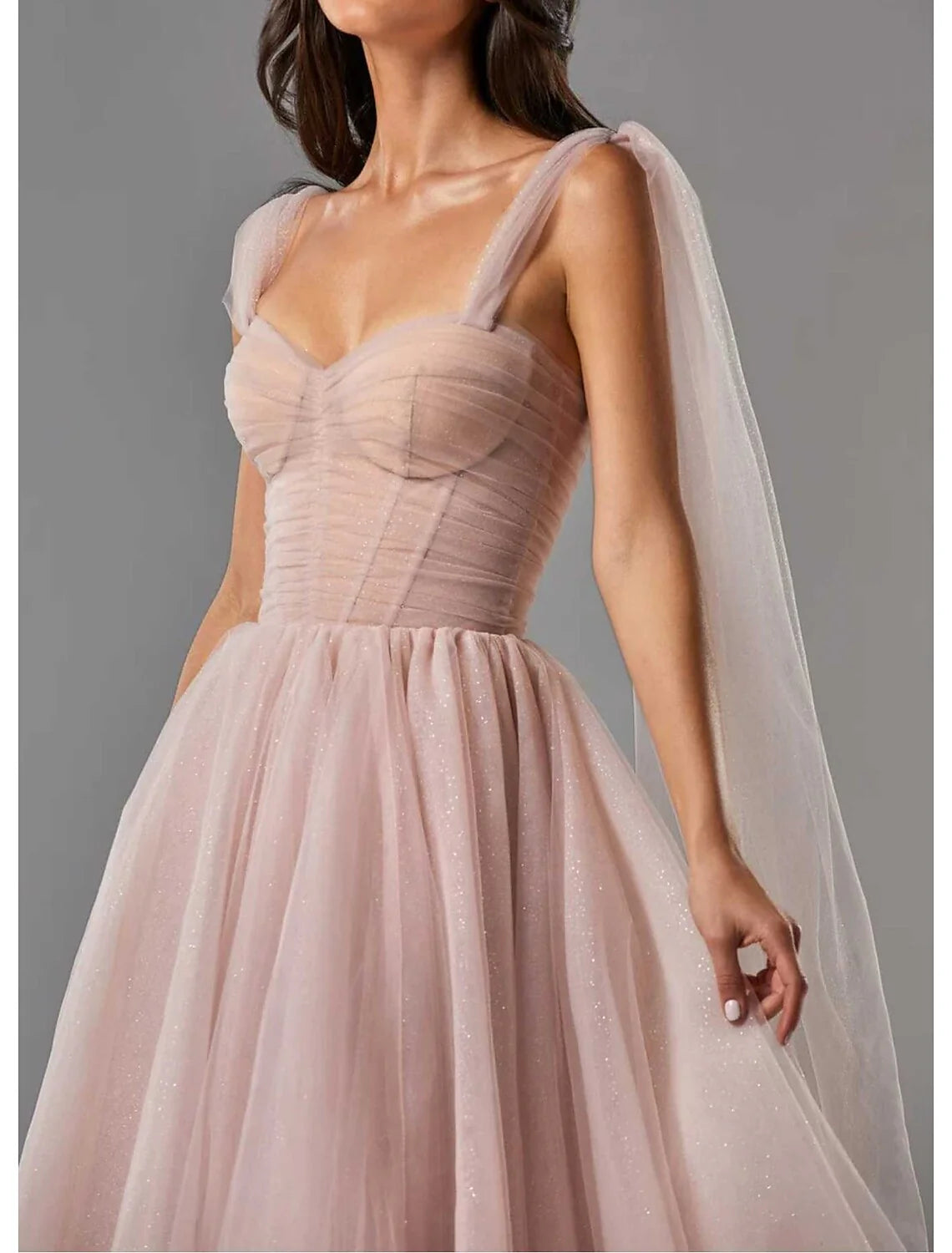 Ball Gown Cocktail Dresses Corsets Dress Graduation Tea Length Sleeveless Square Neck Tulle with Glitter