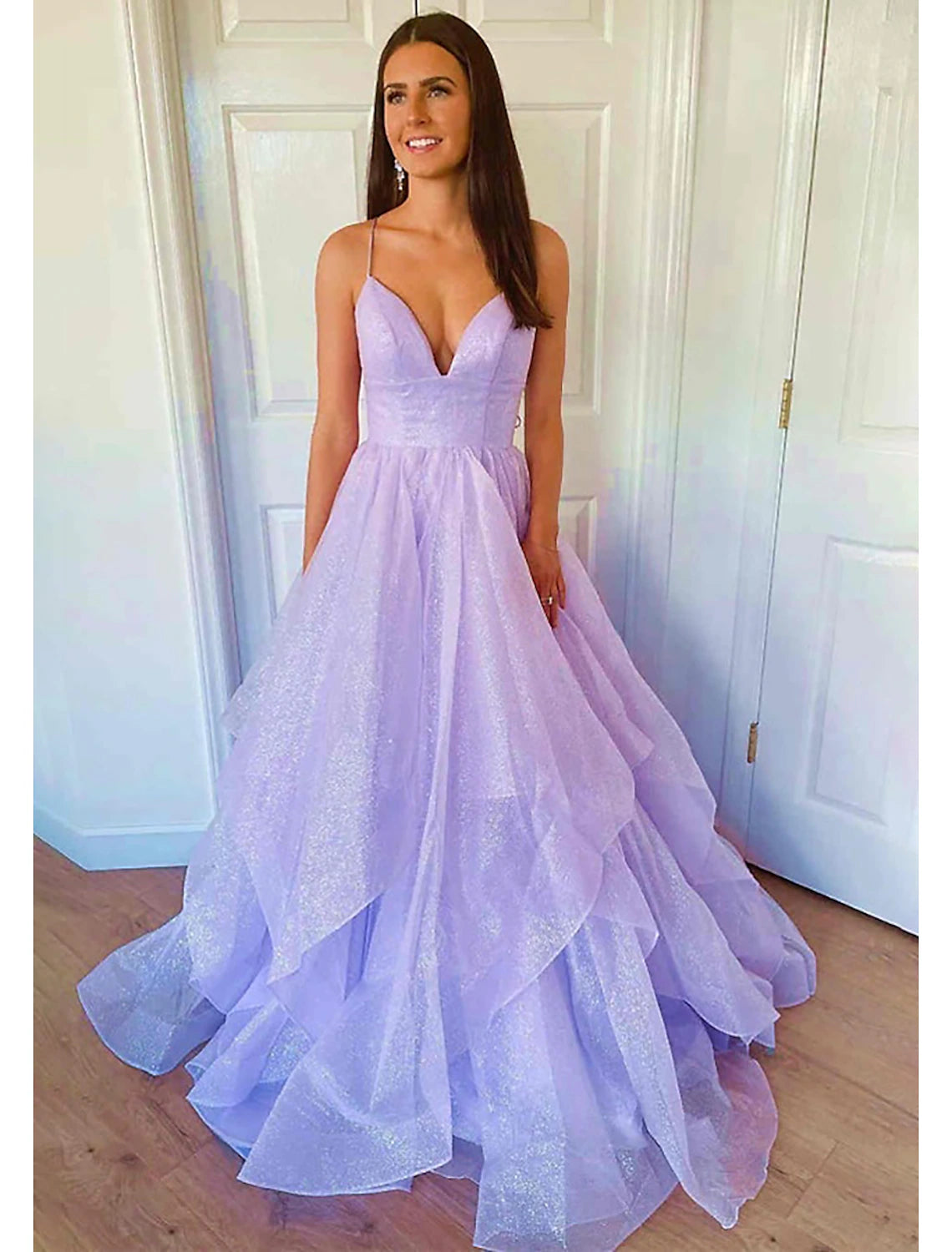 Ball Gown A-Line Prom Dresses Sparkle & Shine Dress Formal Wedding Party Dress Floor Length Sleeveless Sweetheart Tulle Backless with Pleats Ruffles