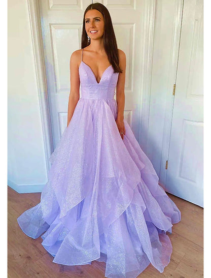 Ball Gown A-Line Prom Dresses Sparkle & Shine Dress Formal Wedding Party Dress Floor Length Sleeveless Sweetheart Tulle Backless with Pleats Ruffles