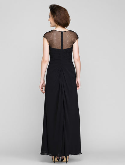 Sheath / Column Mother of the Bride Dress See Through Square Neck Ankle Length Chiffon Sleeveless No with Beading