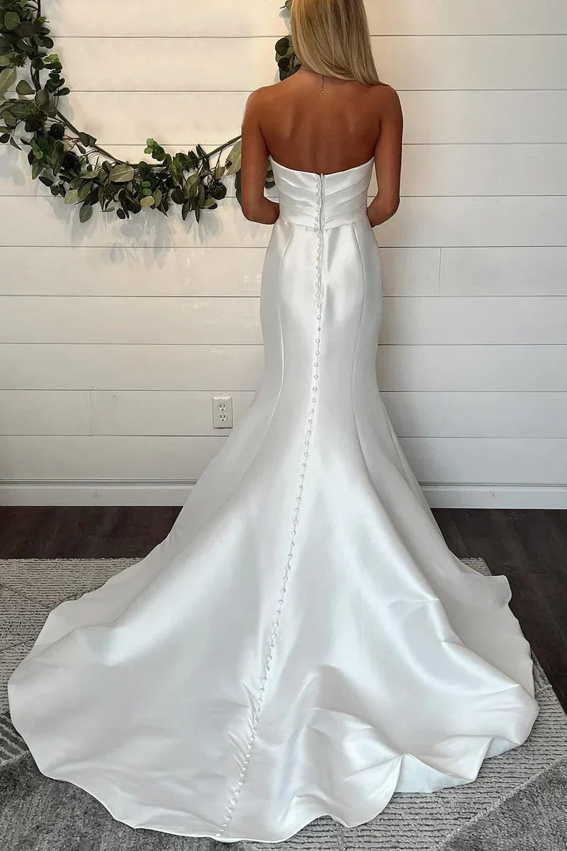 Mermaid Strapless Satin Ball Gown Wedding Dresses