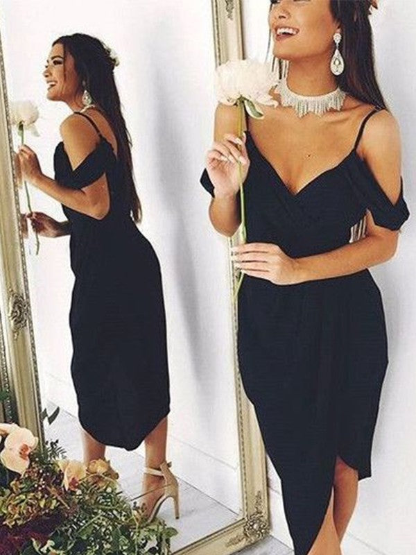 Sheath/Column Spaghetti Straps Short Sleeves Spandex Asymmetrical Dresses