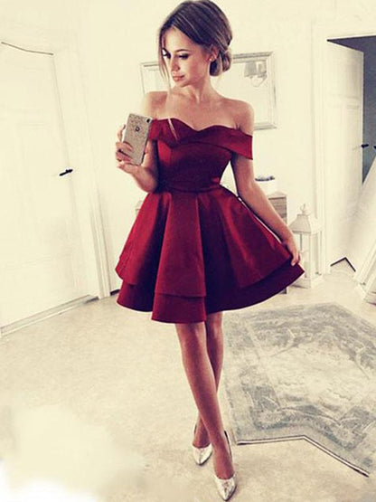 A-Line/Princess Ruffles Satin Off-the-Shoulder Sleeveless Short/Mini Dresses