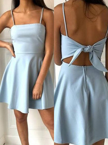 A-Line/Princess Sleeveless Spaghetti Straps Satin Ruffles Short/Mini Homecoming Dresses