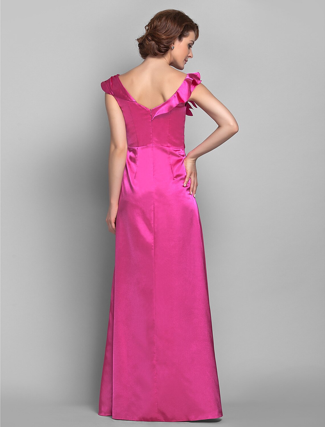 A-Line Mother of the Bride Dress Floral Off Shoulder Floor Length Satin Sleeveless with Ruffles Side Draping Flower