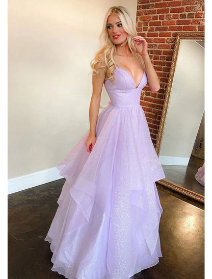 Ball Gown A-Line Prom Dresses Sparkle & Shine Dress Formal Wedding Party Dress Floor Length Sleeveless Sweetheart Tulle Backless with Pleats Ruffles