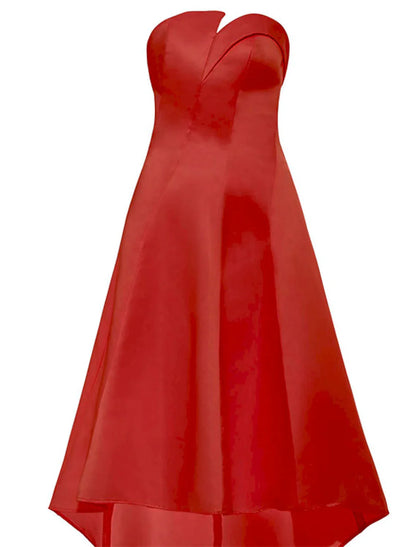 A-Line Cocktail Dresses Dress Homecoming Wedding Guest Tea Length Sleeveless Strapless Satin with Sleek