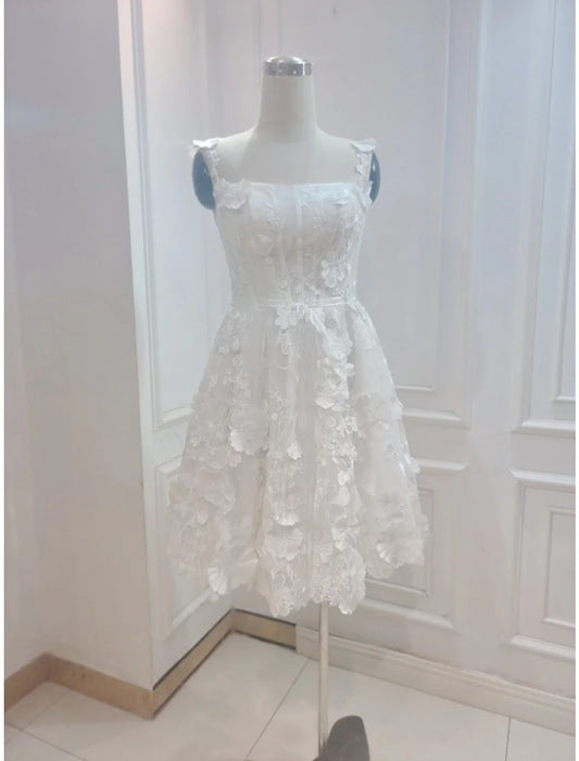 A-Line Cocktail Dresses Floral Dress Summer Short / Mini Sleeveless Spaghetti Strap Tulle with Appliques