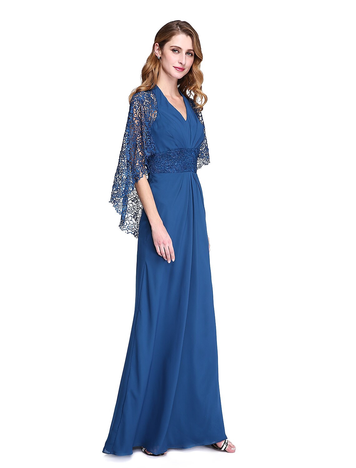 Sheath Column Halter Neck Floor Length Chiffon Lace Mother Of The