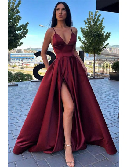 A-Line Black Prom Dress High Split Evening Dress Formal Birthday Summe ...