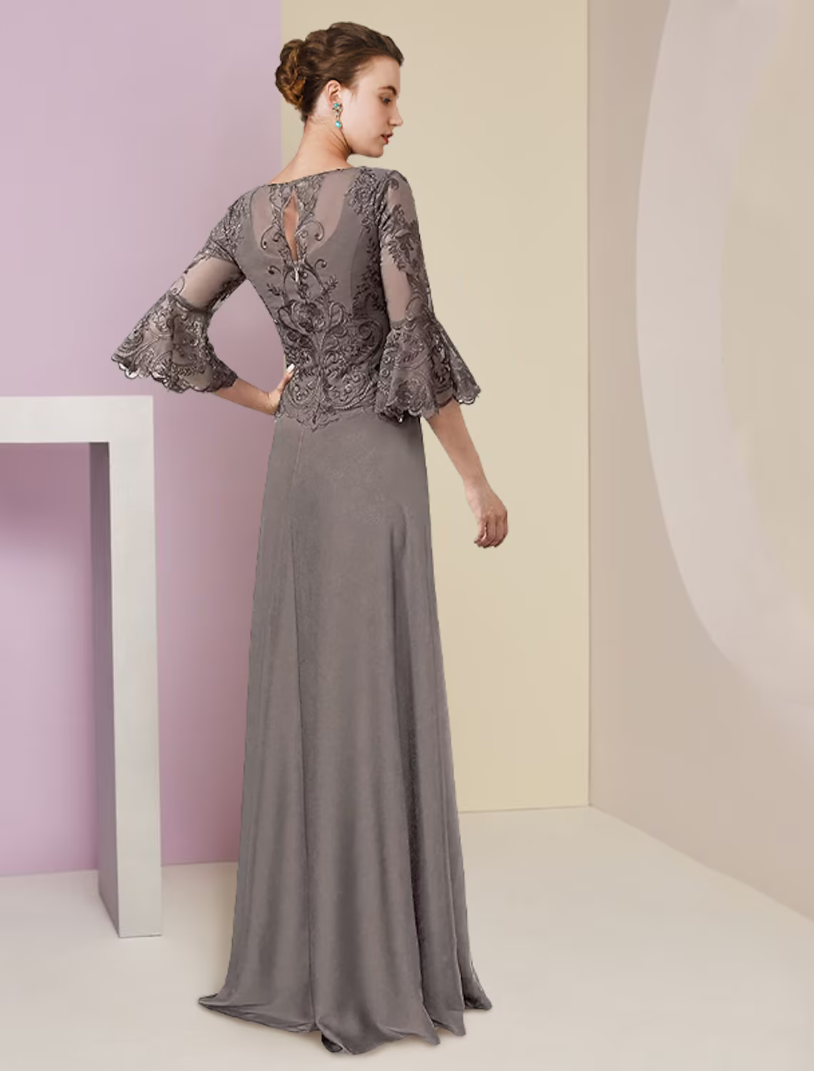 A-Line Mother of the Bride Dress Formal Elegant V Neck Lace Stretch Ch ...