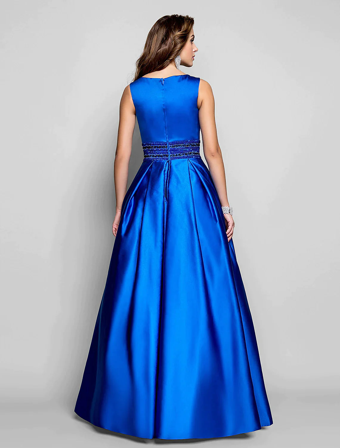 A-Line Elegant Blue Evening Dresses Wedding Guest Floor Length Sleevel ...