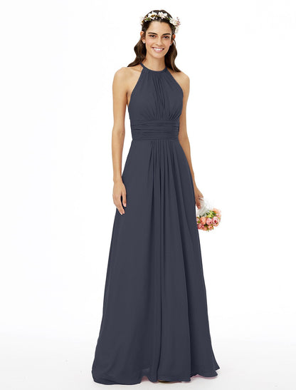 Bridesmaid Dress Sleeveless Beautiful Floor Length Chiffon with Lace Sash Pleats