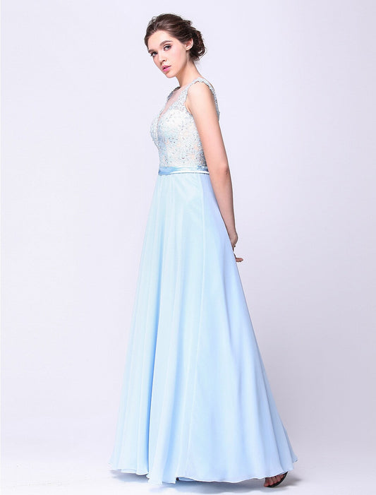 Open Back Dress Holiday Floor Length Sleeveless Chiffon Beading Appliques