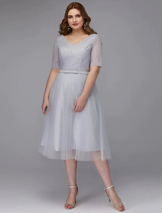 A-Line Elegant Dress Wedding Short Sleeve V Neck Lace Lace-up with Sash