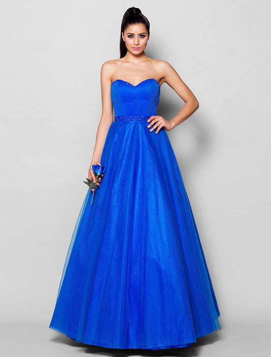 Lace Up Dress Formal Evening Floor Length Sleeveless Tulle Beading