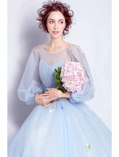 Puffy Quinceanera Engagement Dress Length Sleeve Floor Length Tulle leats